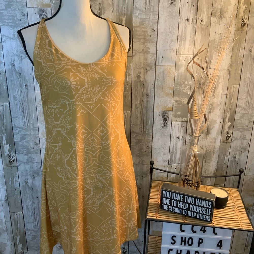 Prana Mustard Yellow Printed Mini Dress